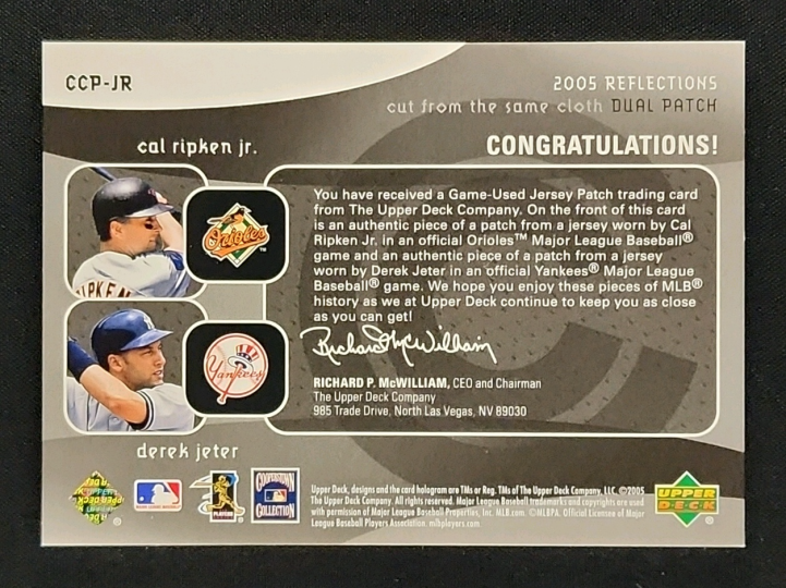 2005 UD Reflections Cut From Cal Ripken Jr. Derek Jeter PATCH /99 