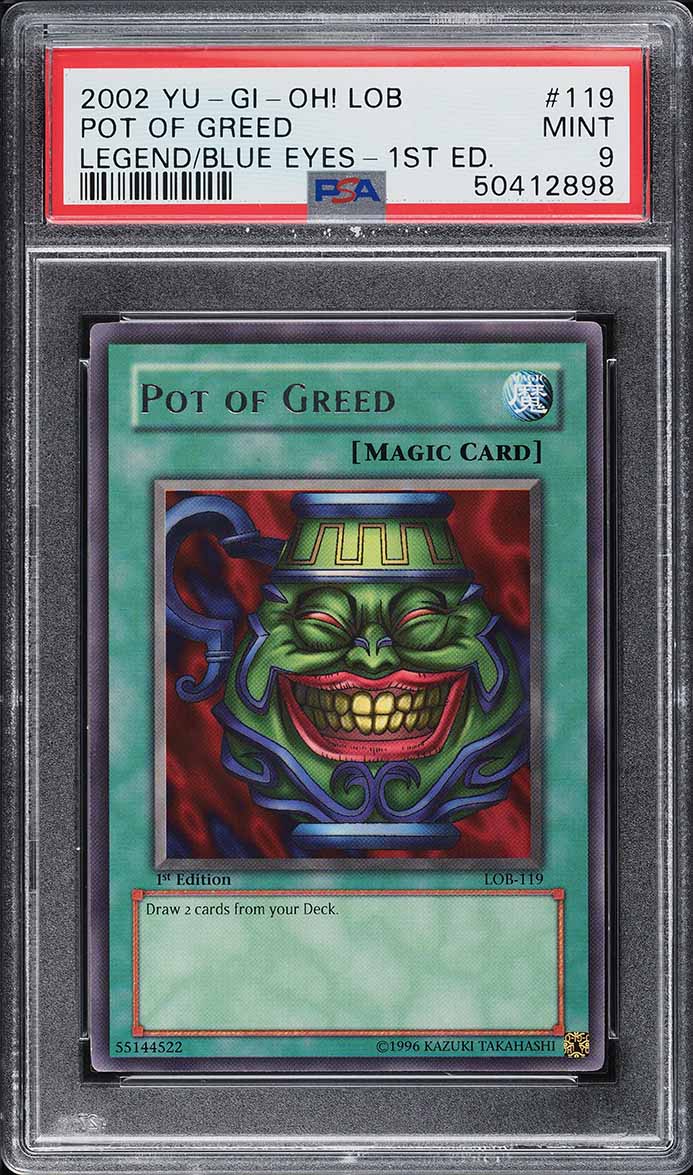 2002 Yu-Gi-Oh! Legend of Blue Eyes 1st Edition Pot Of Greed #LOB-119 PSA 9 MINT