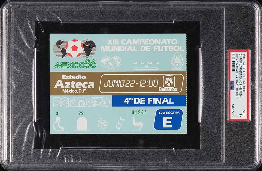 1986 World Cup Mexico Ticket Stub Diego Maradona "Hand Of God" PSA 5 EX
