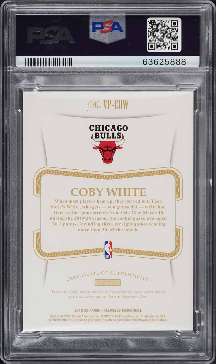 2019 Panini Flawless Vertical Ruby Coby White ROOKIE PATCH AUTO /15 PSA 8.5