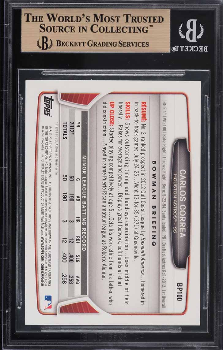 2013 Bowman Prospects Carlos Correa ROOKIE #BP100 BGS 9.5 GEM MINT