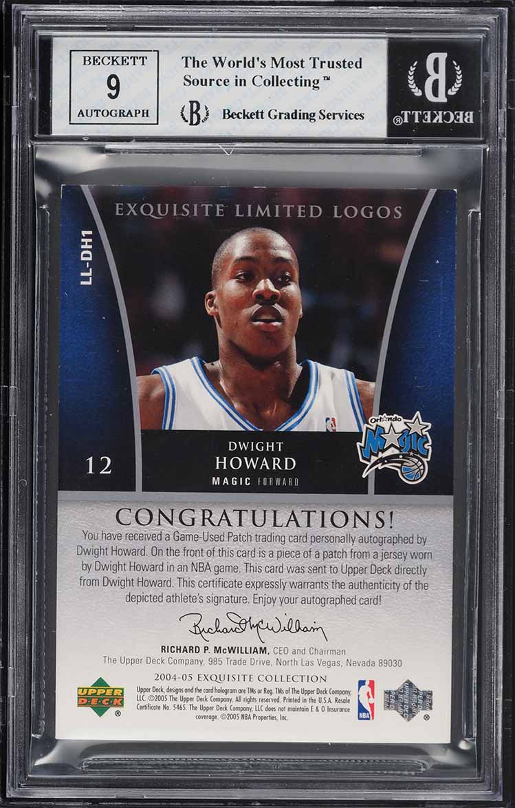 2004 Exquisite Collection Limited Logos Dwight Howard RC PATCH AUTO /50 BGS 8