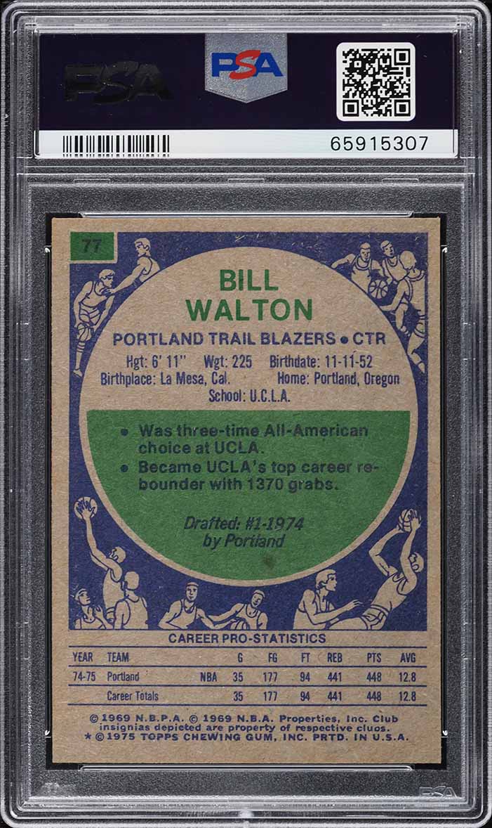 1975 Topps Basketball Bill Walton #77 PSA 7 NRMT