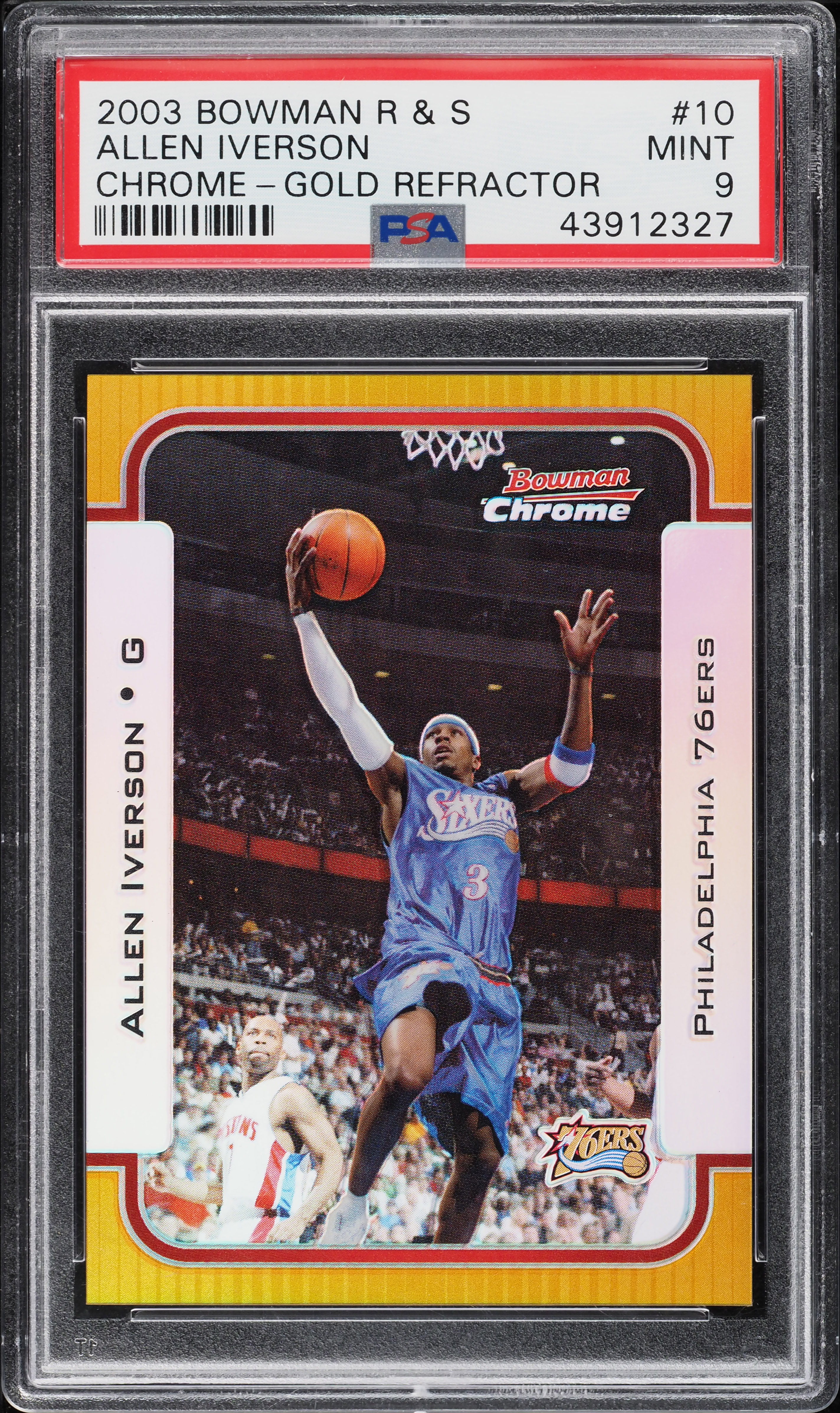 2003 Bowman Chrome Gold Refractor Allen Iverson /50 #10 PSA 9 MINT 