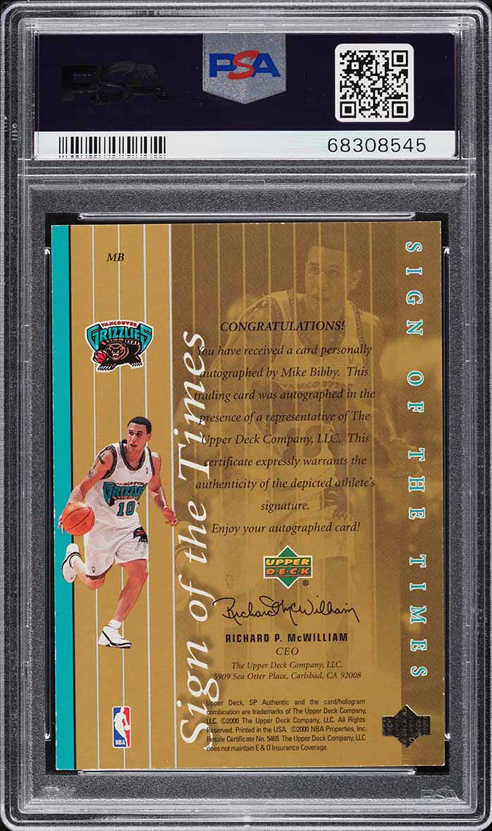 1999 SP Authentic Sign Of The Times Gold Mike Bibby AUTO /25 #MB PSA 7 NRMT