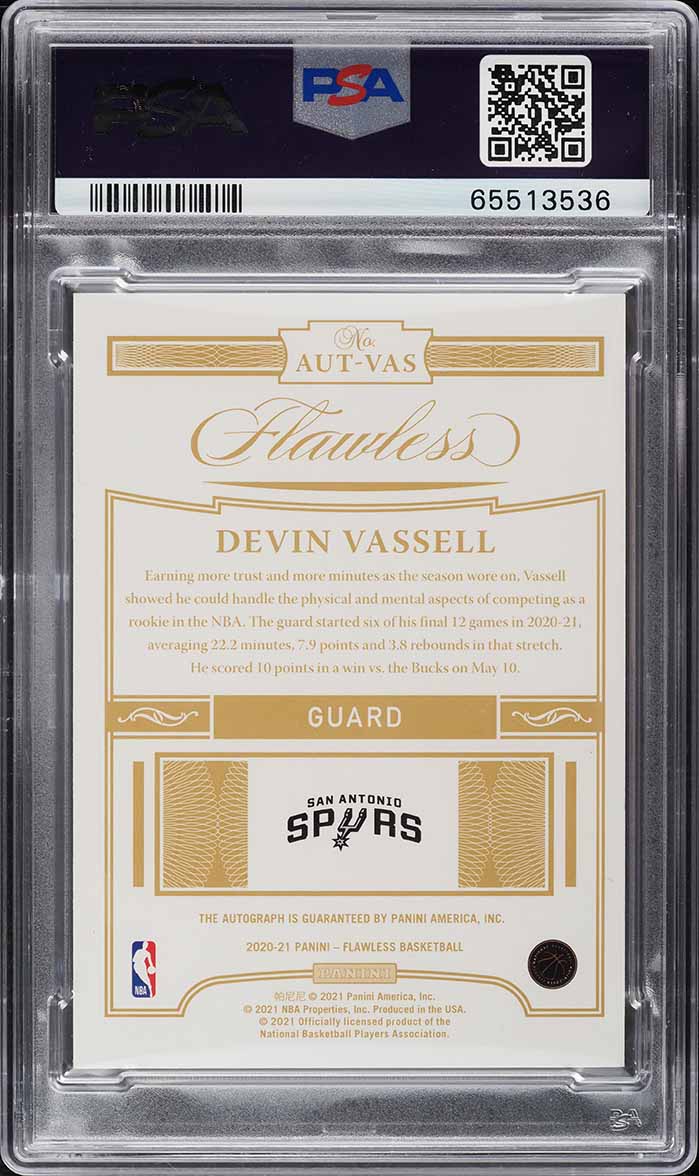 2020 Panini Flawless Devin Vassell ROOKIE AUTO /25 #AUT-VAS PSA 9 MINT