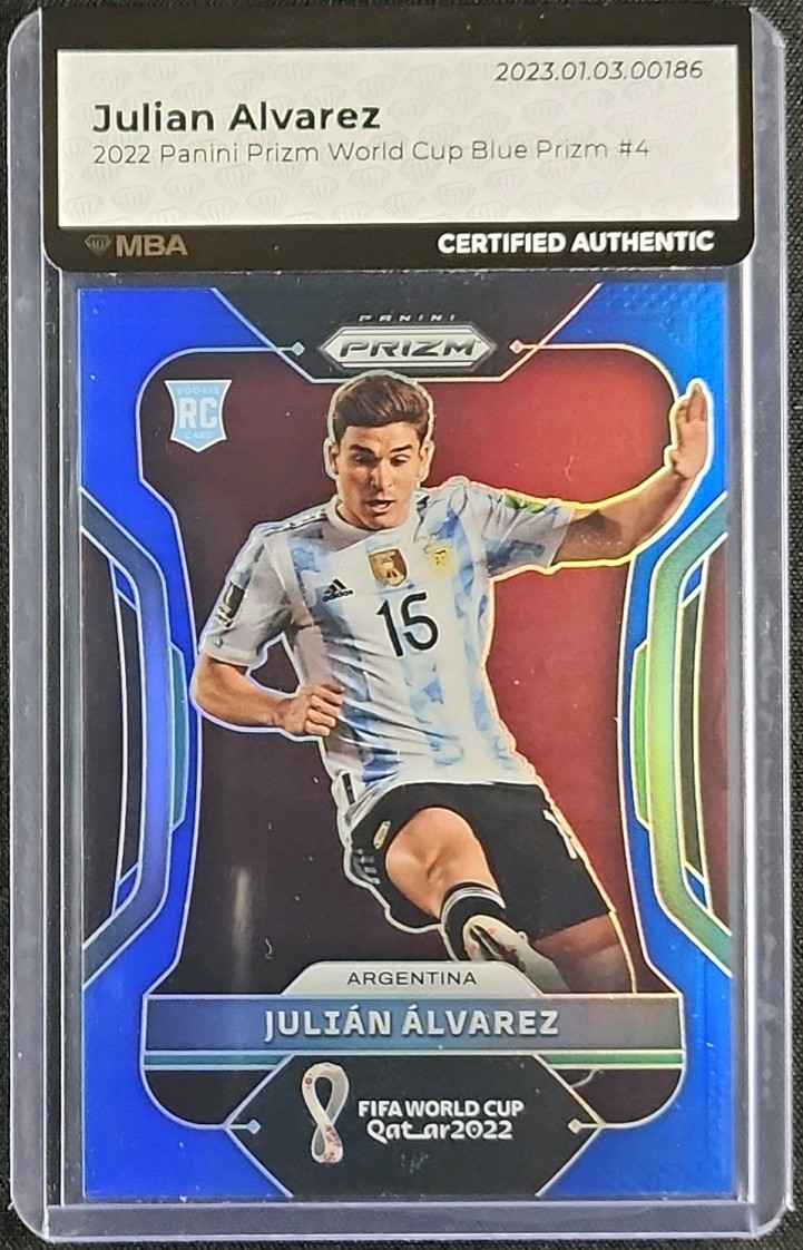 2022 Panini Prizm World Cup Blue Prizms Julian Alvarez ROOKIE /299 #4 MBA AUTH