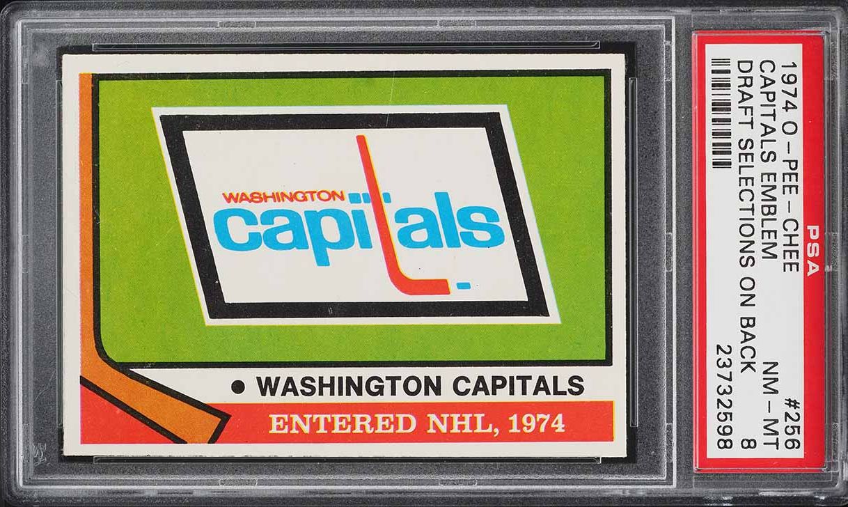 1974 O-Pee-Chee Hockey Capitals Emblem DRAFT SELECTIONS ON BACK #256 PSA 8 NM-MT