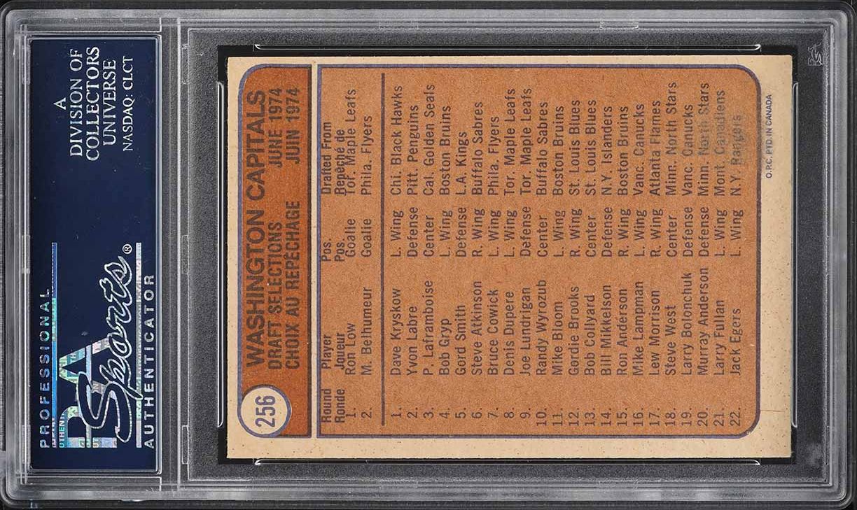 1974 O-Pee-Chee Hockey Capitals Emblem DRAFT SELECTIONS ON BACK #256 PSA 8 NM-MT