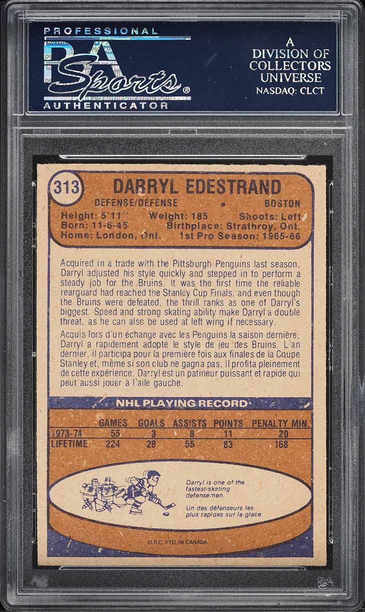 1974 O-Pee-Chee Hockey Darryl Edestrand #313 PSA 8 NM-MT