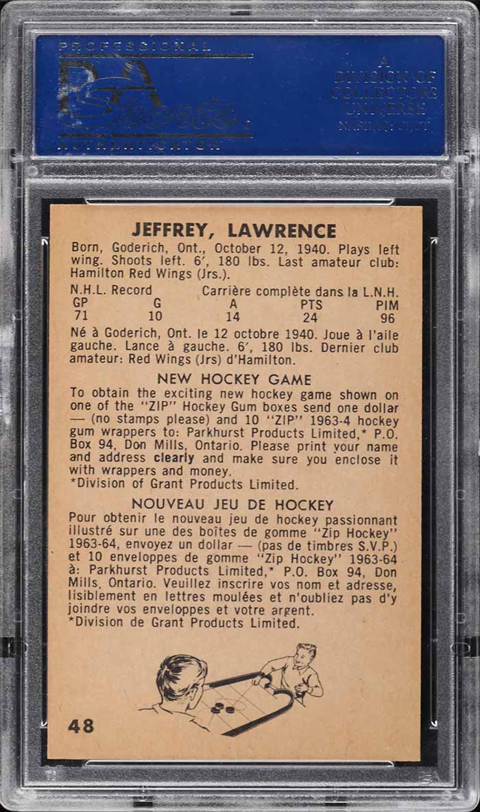 1963 Parkhurst Larry Jeffrey #48 PSA 8 NM-MT