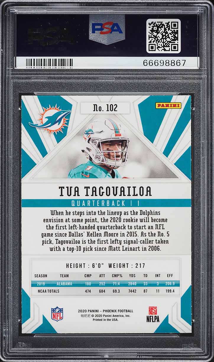 2020 Panini Phoenix Fire Burst Tua Tagovailoa ROOKIE #102 PSA 10 GEM MINT