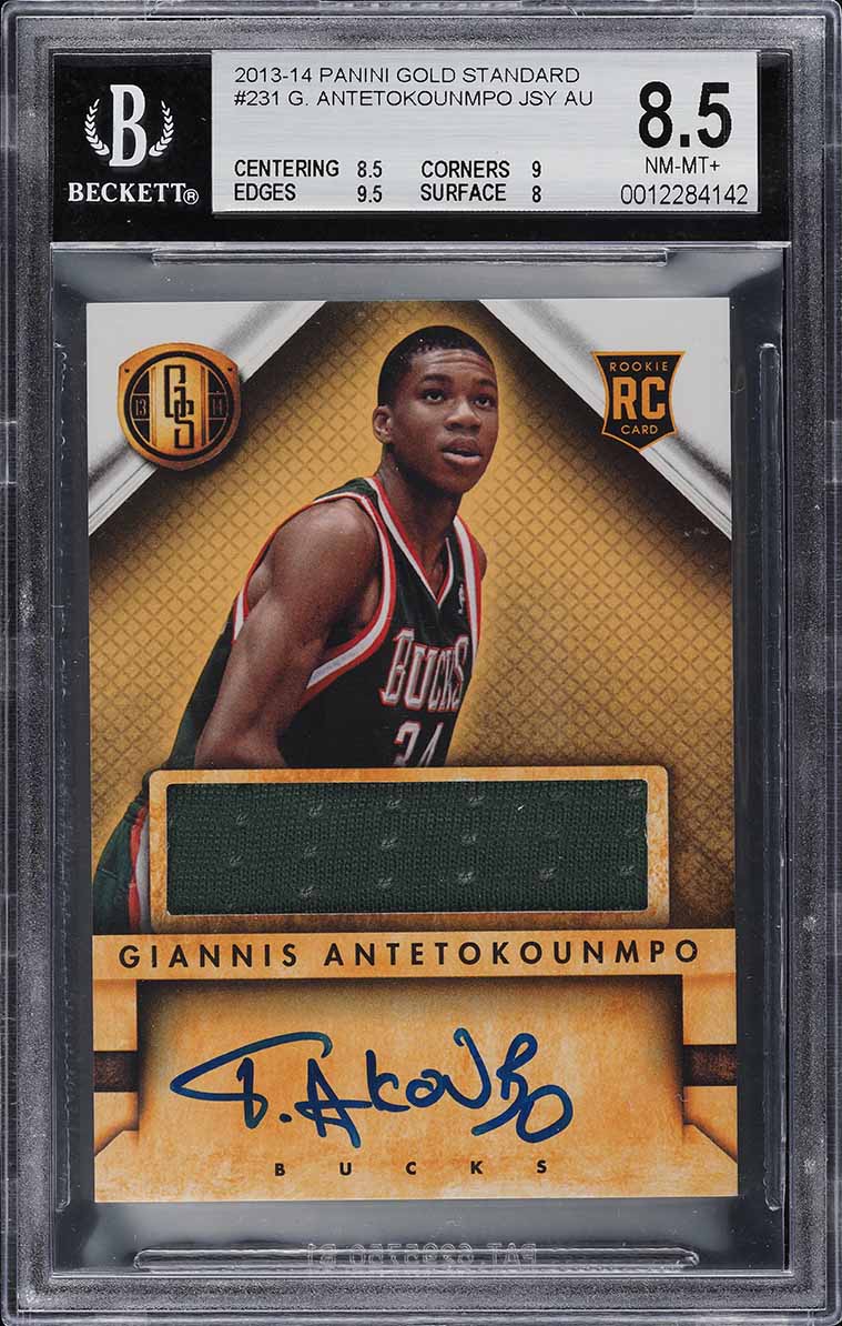 2013 Panini Gold Standard Giannis Antetokounmpo ROOKIE PATCH AUTO #231 BGS 8.5