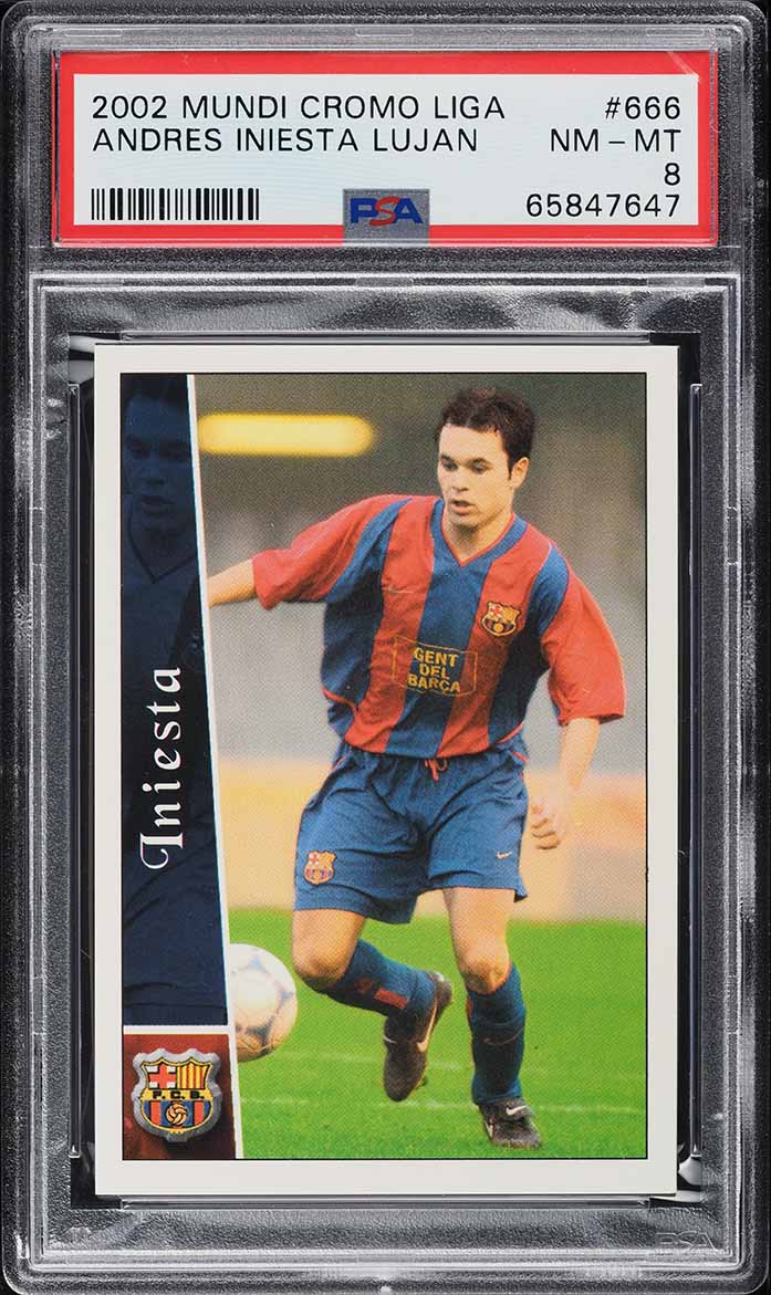 2002 Mundi Cromo Liga Andres Iniesta Lujan ROOKIE #666 PSA 8 NM-MT