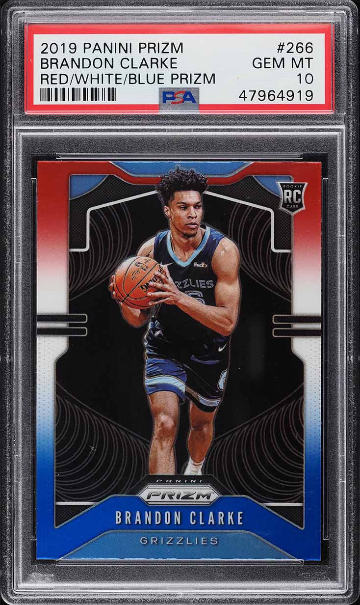 2019 Panini Prizm Red White Blue Prizms Brandon Clarke ROOKIE #266 PSA 10 GEM