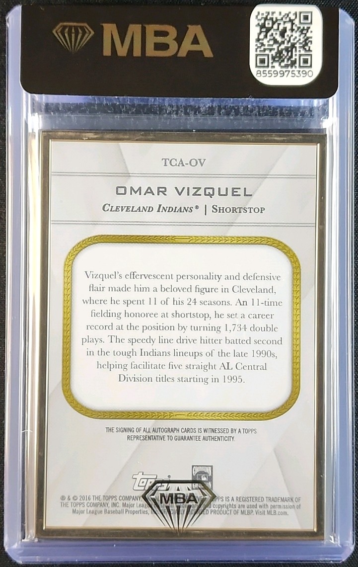 2016 Topps Transcendent Purple Omar Vizquel AUTO /10 #TCA-OV MBA AUTH