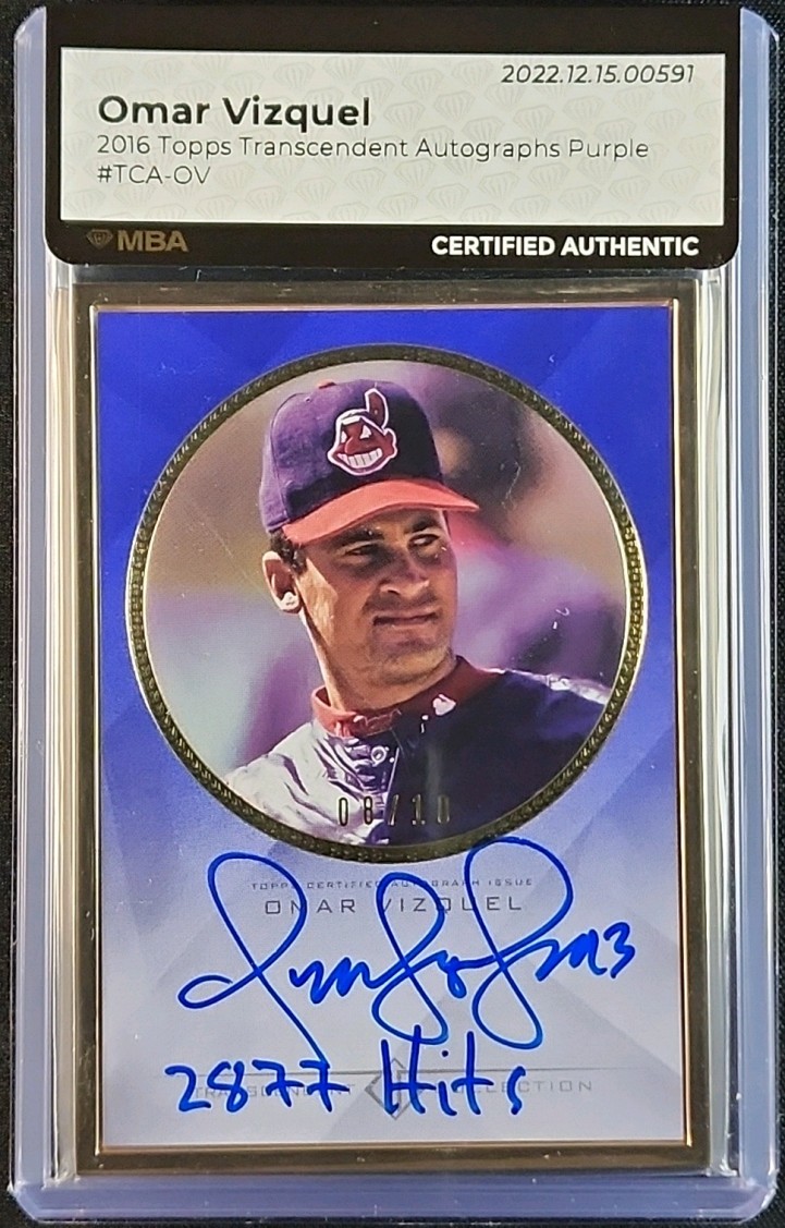 2016 Topps Transcendent Purple Omar Vizquel AUTO /10 #TCA-OV MBA AUTH
