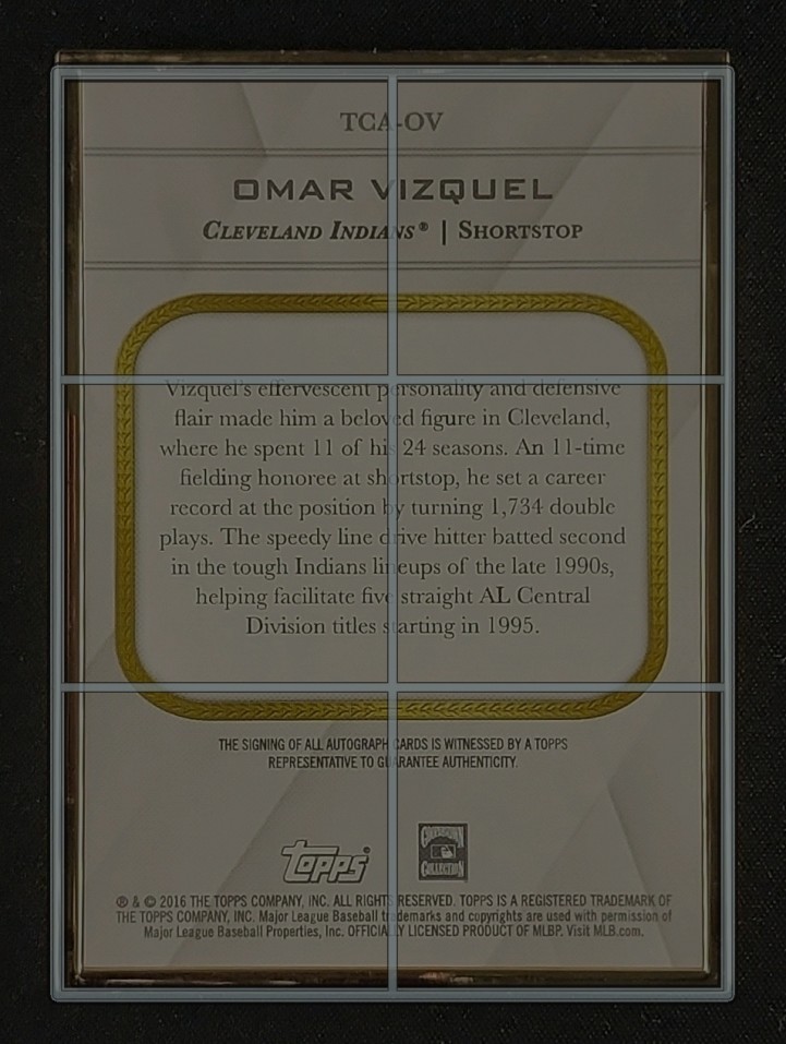 2016 Topps Transcendent Purple Omar Vizquel AUTO /10 #TCA-OV MBA AUTH