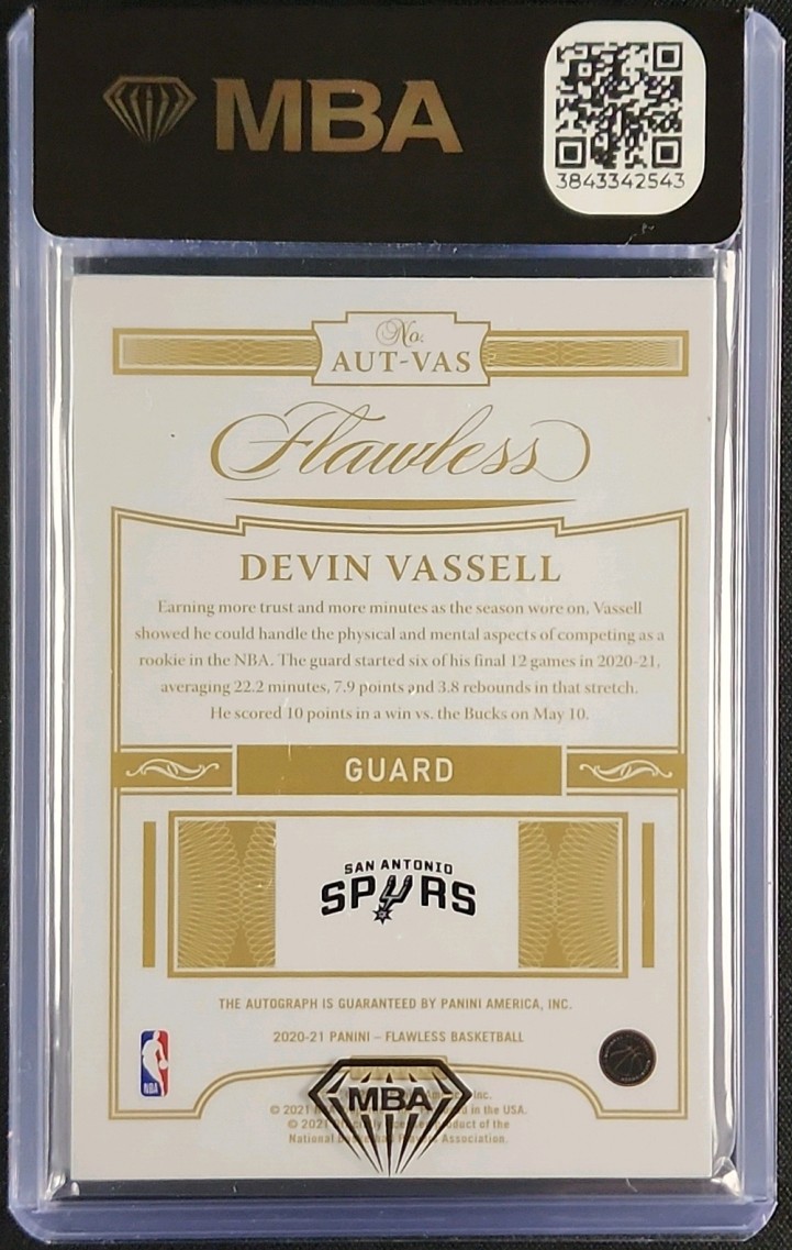 2020 Panini Flawless Devin Vassell ROOKIE AUTO /25 #AUT-VAS MBA AUTH