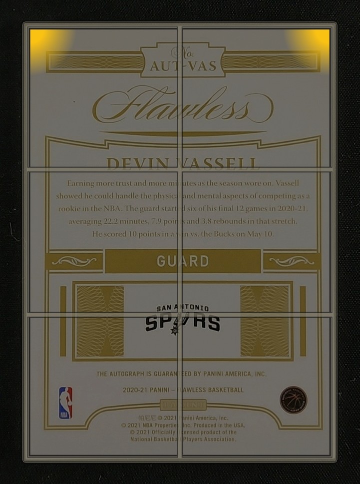 2020 Panini Flawless Devin Vassell ROOKIE AUTO /25 #AUT-VAS MBA AUTH