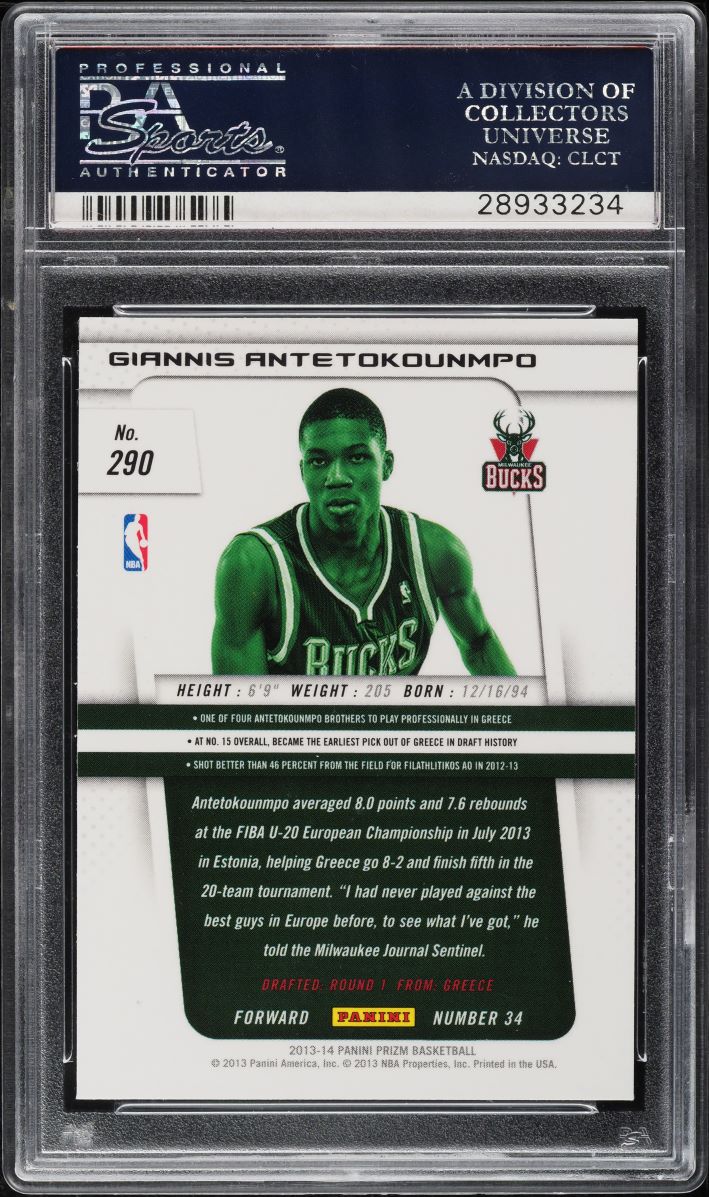 2013 Panini Prizm Giannis Antetokounmpo ROOKIE #290 PSA 10 GEM