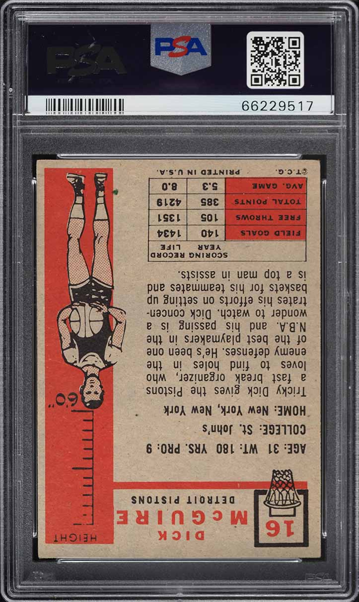 1957 Topps Basketball Dick McGuire ROOKIE #16 PSA 4 VGEX