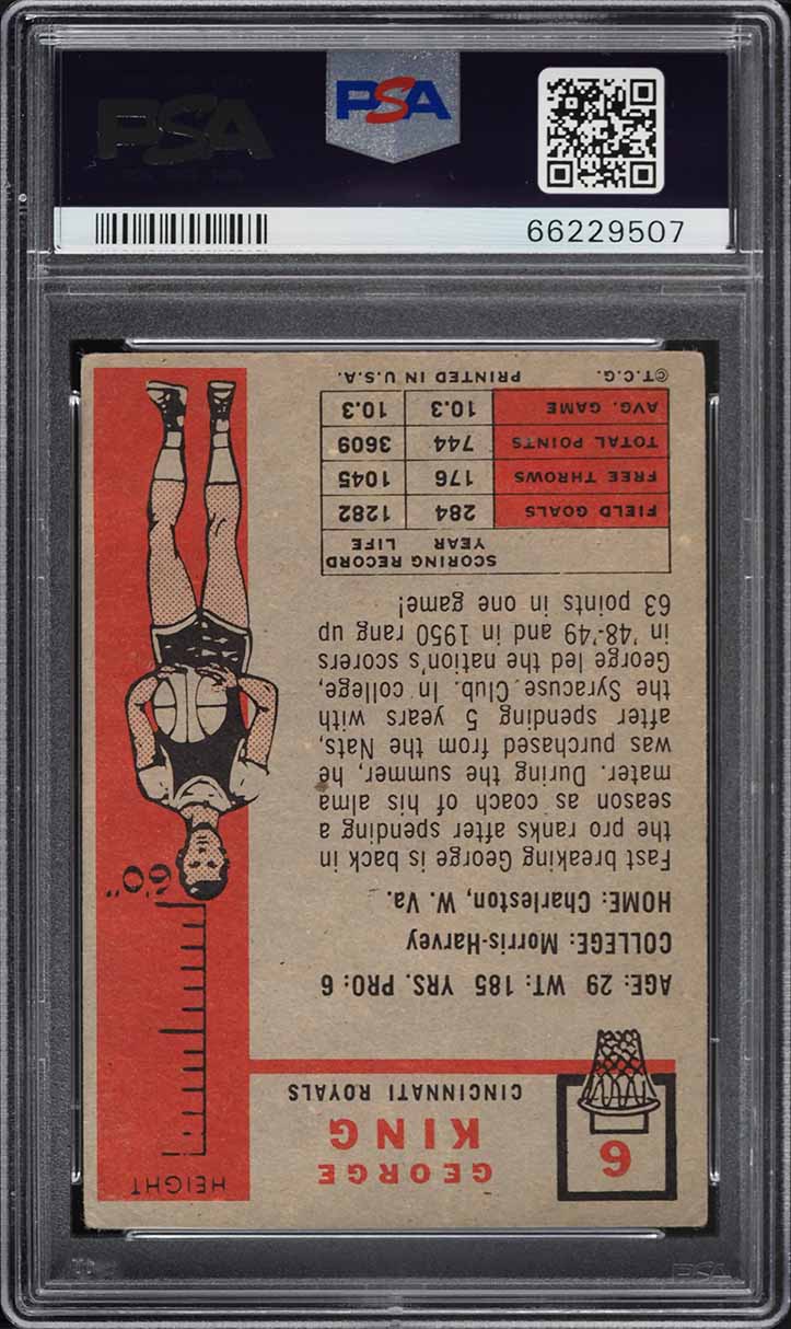 1957 Topps Basketball George King #6 PSA 1.5 FR