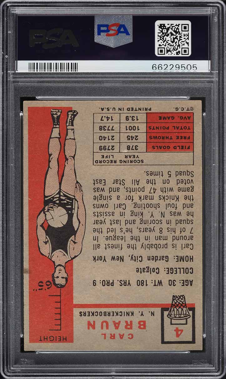 1957 Topps Basketball Carl Braun #4 PSA 4 VGEX