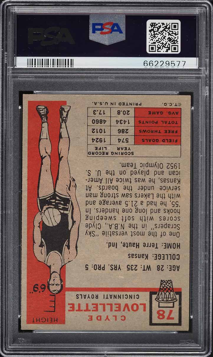 1957 Topps Basketball Clyde Lovellette ROOKIE #78 PSA 4 VGEX