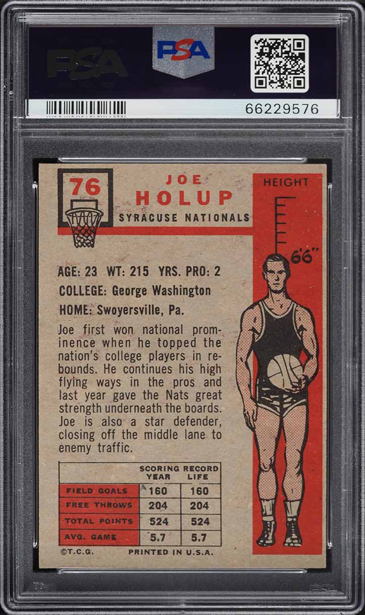 1957 Topps Basketball Joe Holup SHORT PRINT #76 PSA 4 VGEX