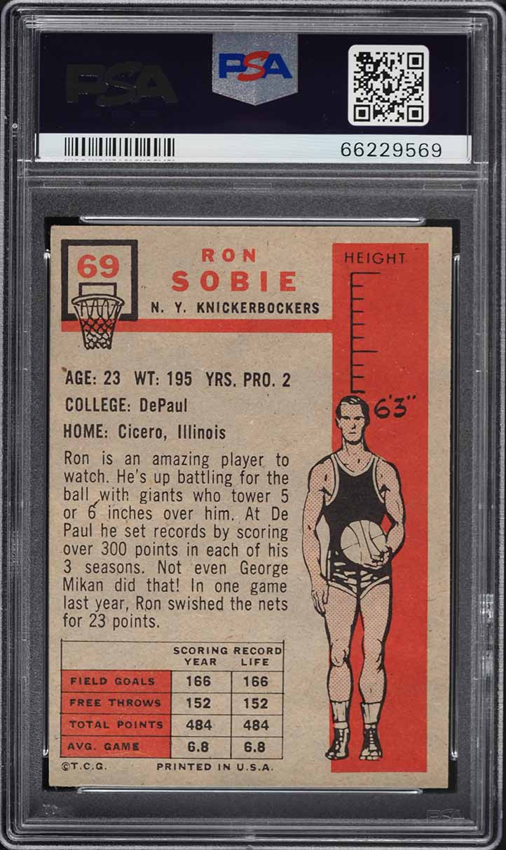 1957 Topps Basketball Ron Sobie #69 PSA 4 VGEX