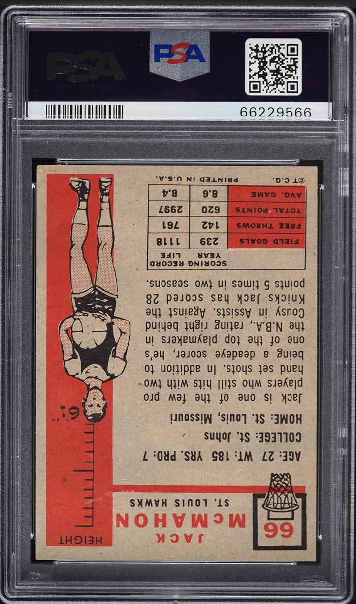 1957 Topps Basketball Jack McMahon #66 PSA 6 EXMT