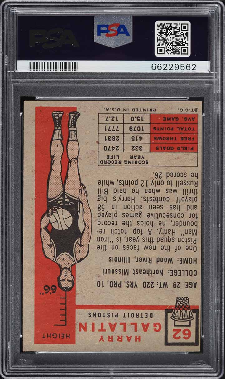 1957 Topps Basketball Harry Gallatin #62 PSA 4 VGEX