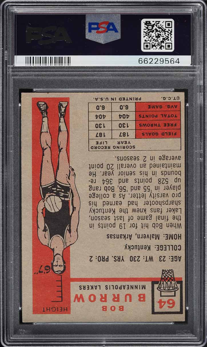 1957 Topps Basketball Bob Burrow #64 PSA 4 VGEX