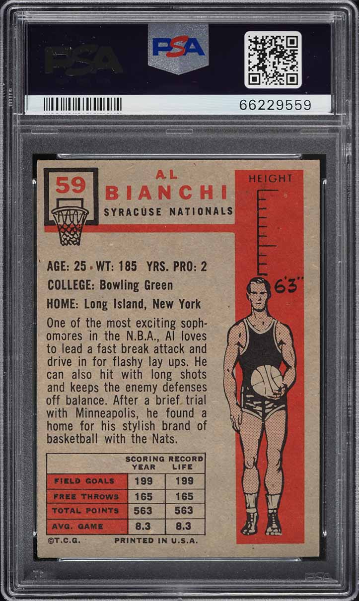 1957 Topps Basketball Al Bianchi SP ROOKIE #59 PSA 5 EX