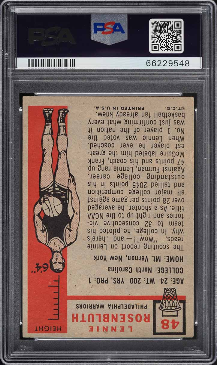 1957 Topps Basketball Lennie Rosenbluth #48 PSA 4 VGEX