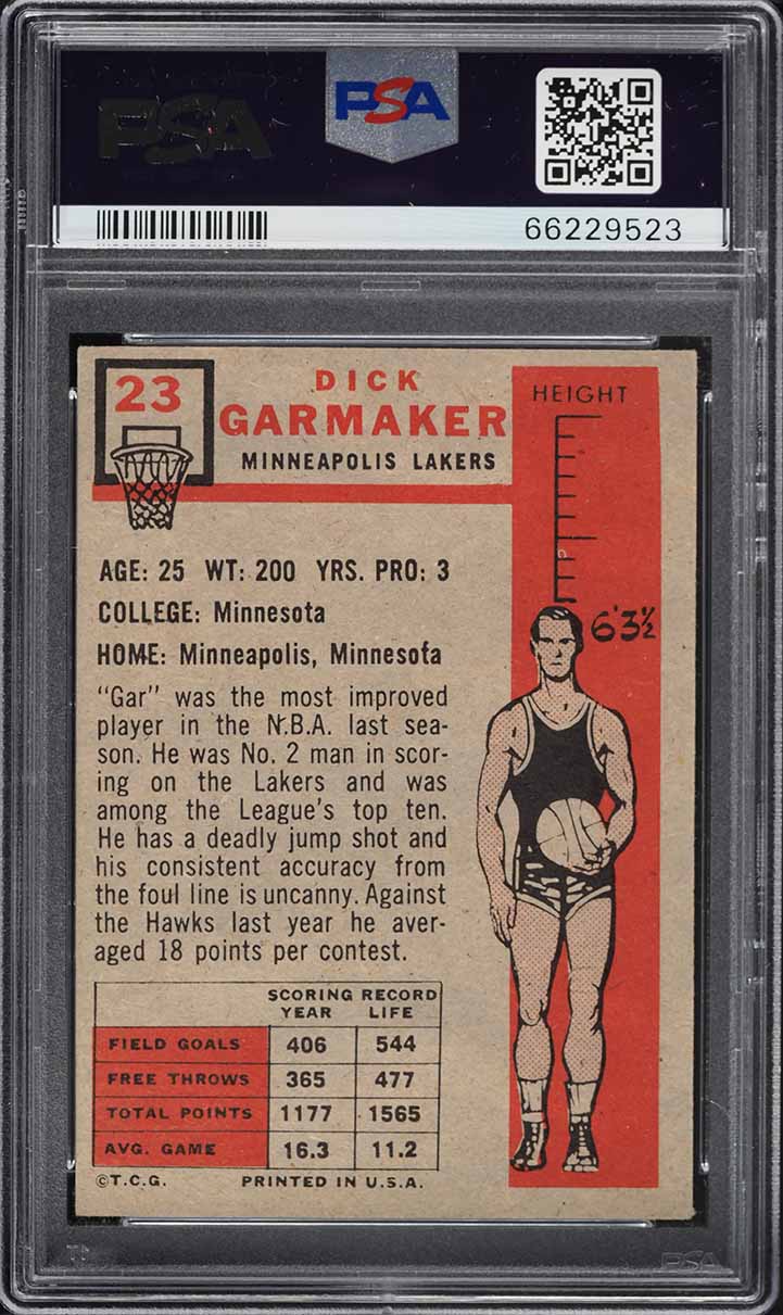 1957 Topps Basketball Dick Garmaker ROOKIE #23 PSA 4 VGEX