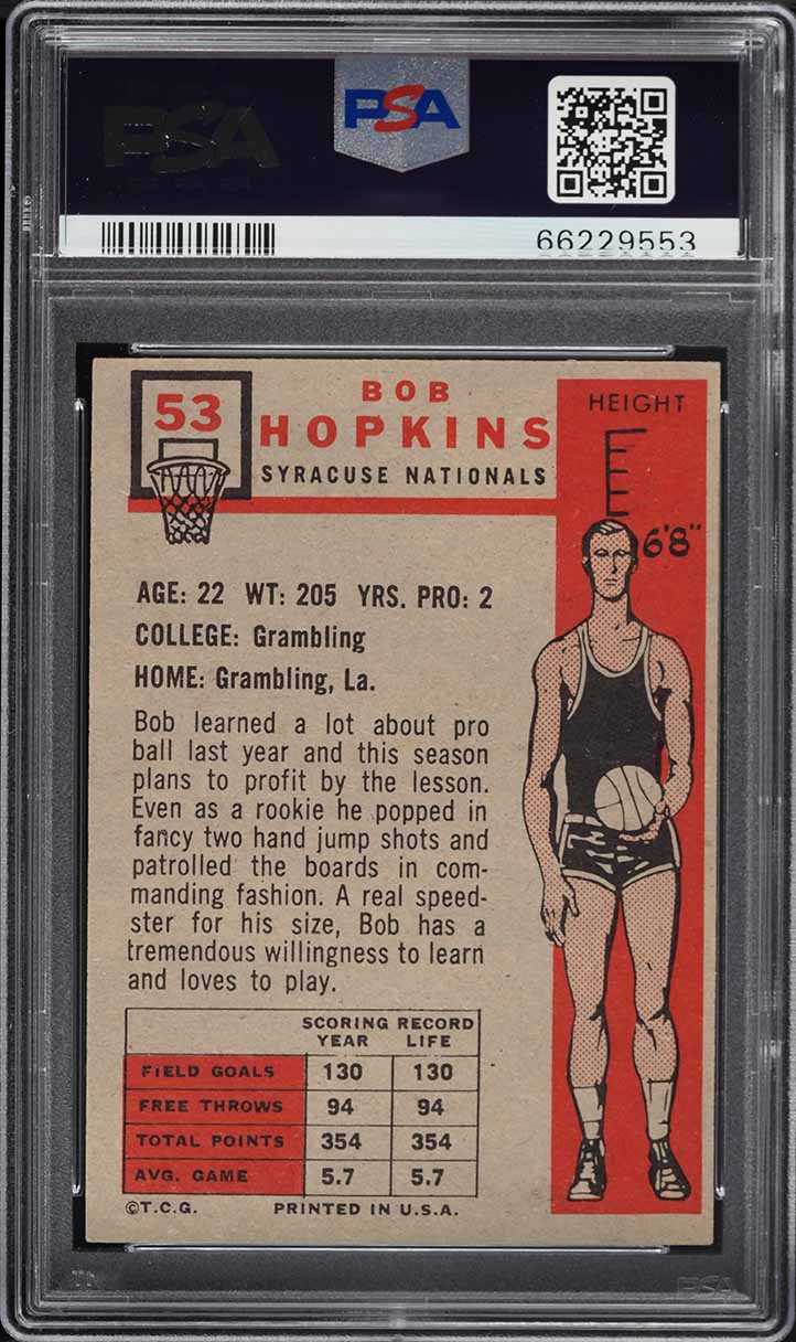 1957 Topps Basketball Bob Hopkins #53 PSA 6 EXMT