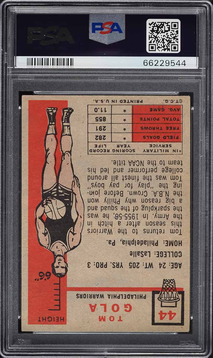 1957 Topps Basketball Tom Gola ROOKIE #44 PSA 4 VGEX