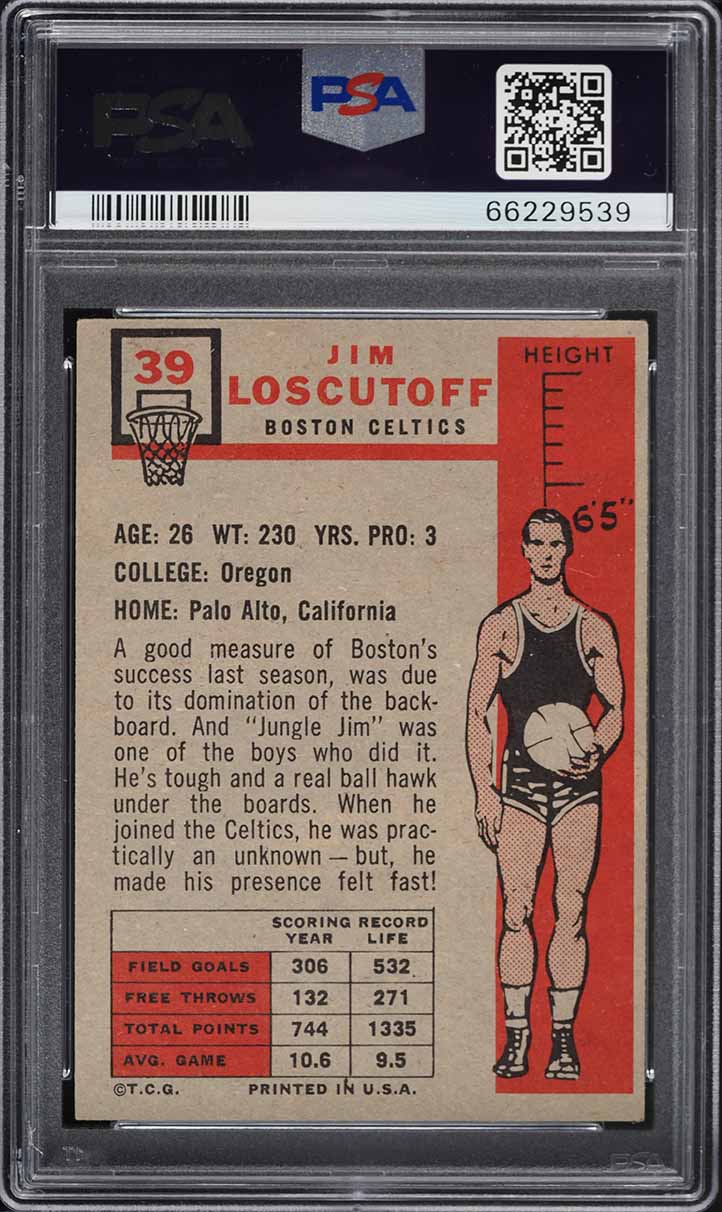 1957 Topps Basketball Jim Loscutoff SP ROOKIE #39 PSA 4 VGEX
