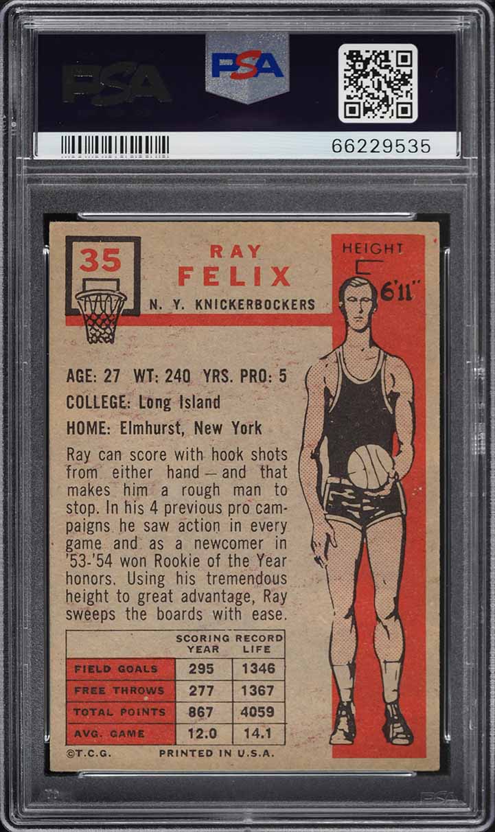 1957 Topps Basketball Ray Felix ROOKIE #35 PSA 4 VGEX