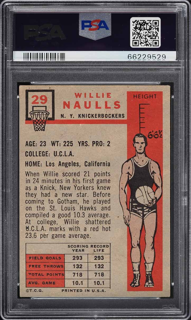 1957 Topps Basketball Willie Naulls #29 PSA 4 VGEX