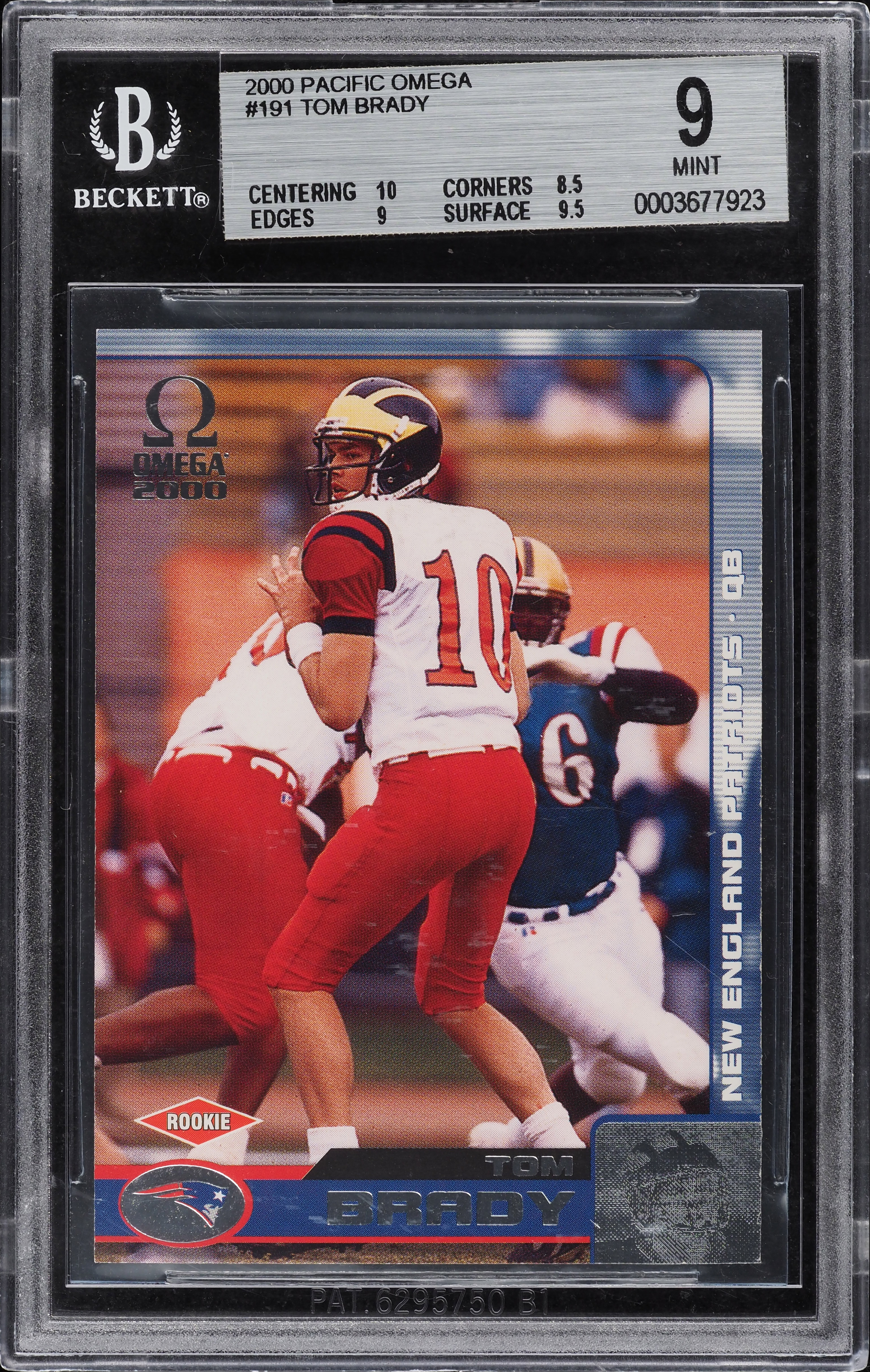 2000 Pacific Omega Tom Brady ROOKIE /500 #191 BGS 9 MINT on