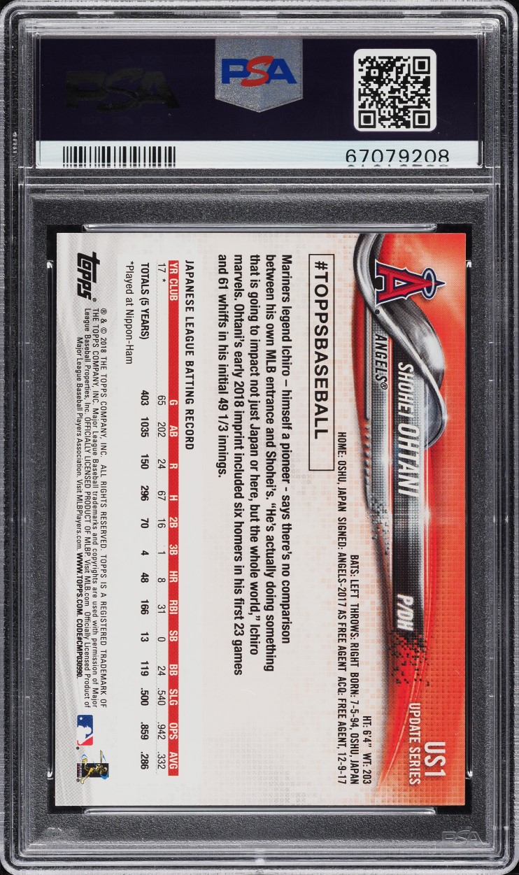 2018 Topps Update Pitching In Red Jersey Shohei Ohtani ROOKIE #US1 PSA 10 GEM