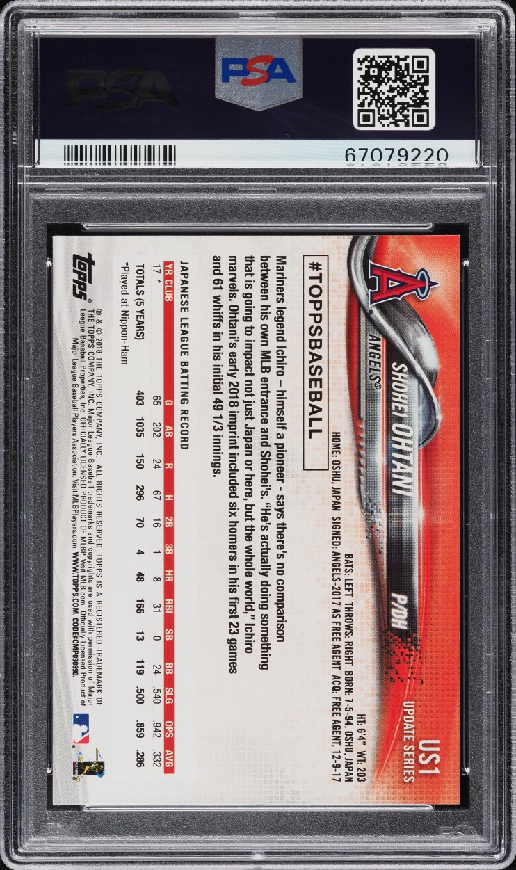2018 Topps Update Pitching In Red Jersey Shohei Ohtani ROOKIE #US1 PSA 10 GEM