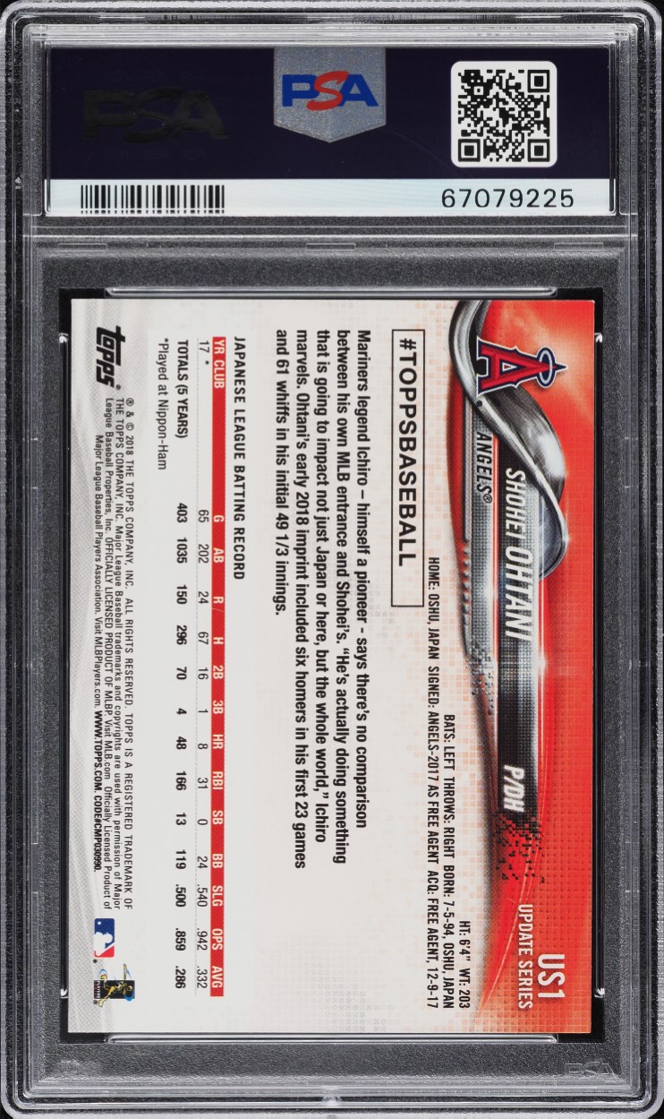 2018 Topps Update Pitching In Red Jersey Shohei Ohtani ROOKIE #US1 PSA 10 GEM