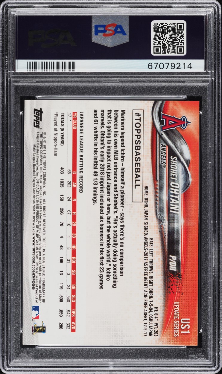2018 Topps Update Pitching In Red Jersey Shohei Ohtani ROOKIE #US1 PSA 10 GEM
