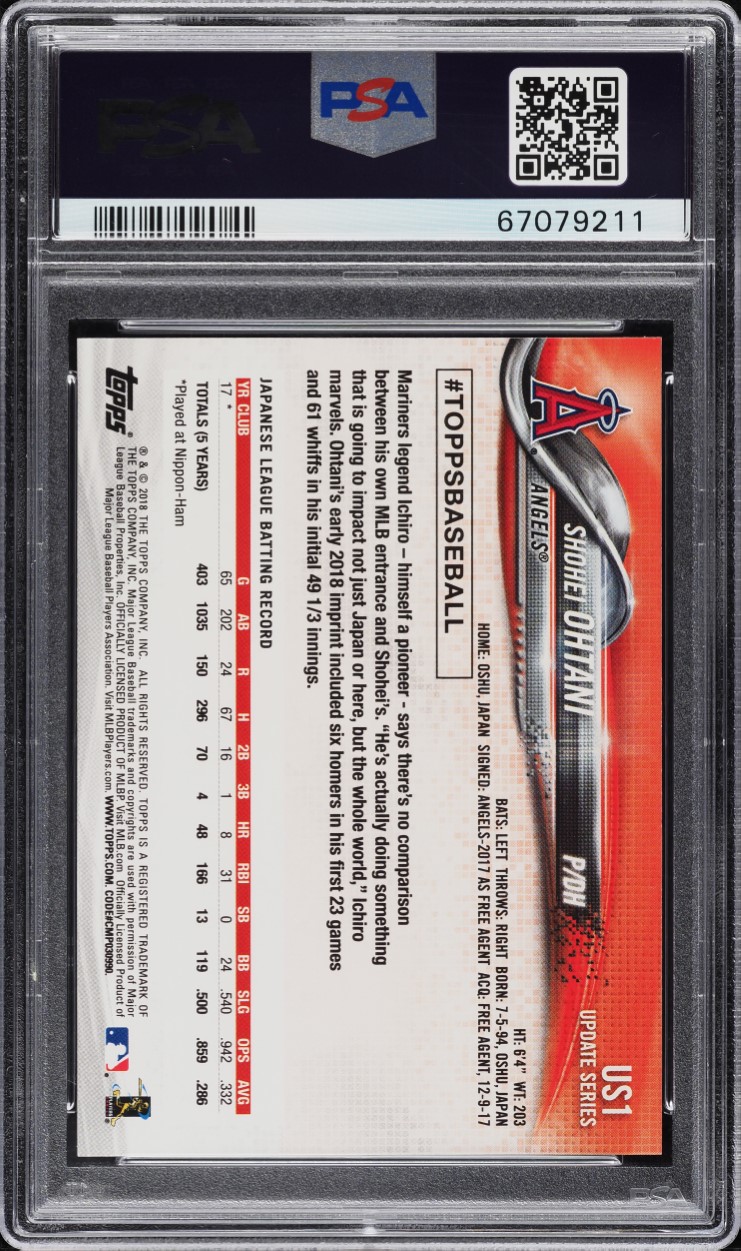 2018 Topps Update Pitching In Red Jersey Shohei Ohtani ROOKIE #US1 PSA 10 GEM