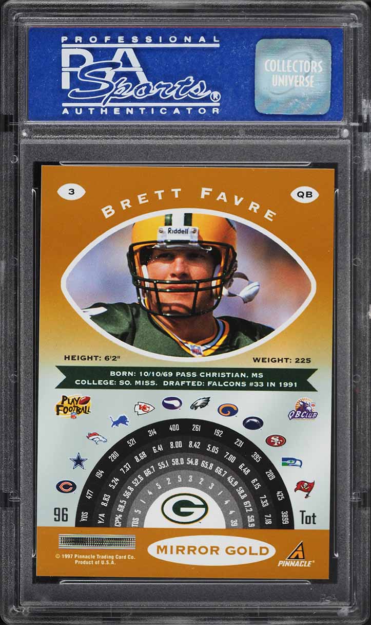 1997 Pinnacle Certified Mirror Gold Brett Favre #3 PSA 10 GEM MINT