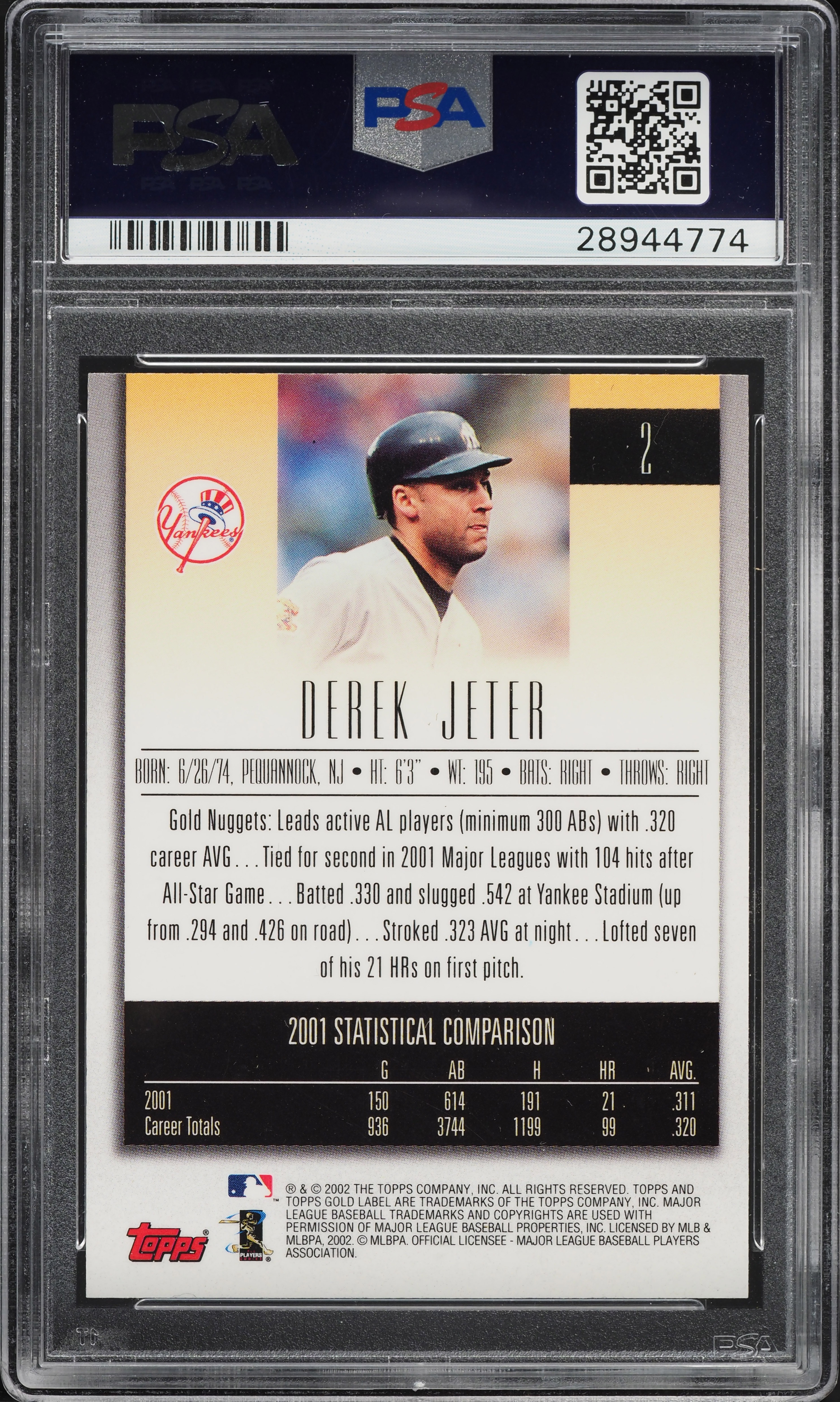 2002 Topps Gold Label Derek Jeter #2 PSA 10 GEM MINT on Fanatics